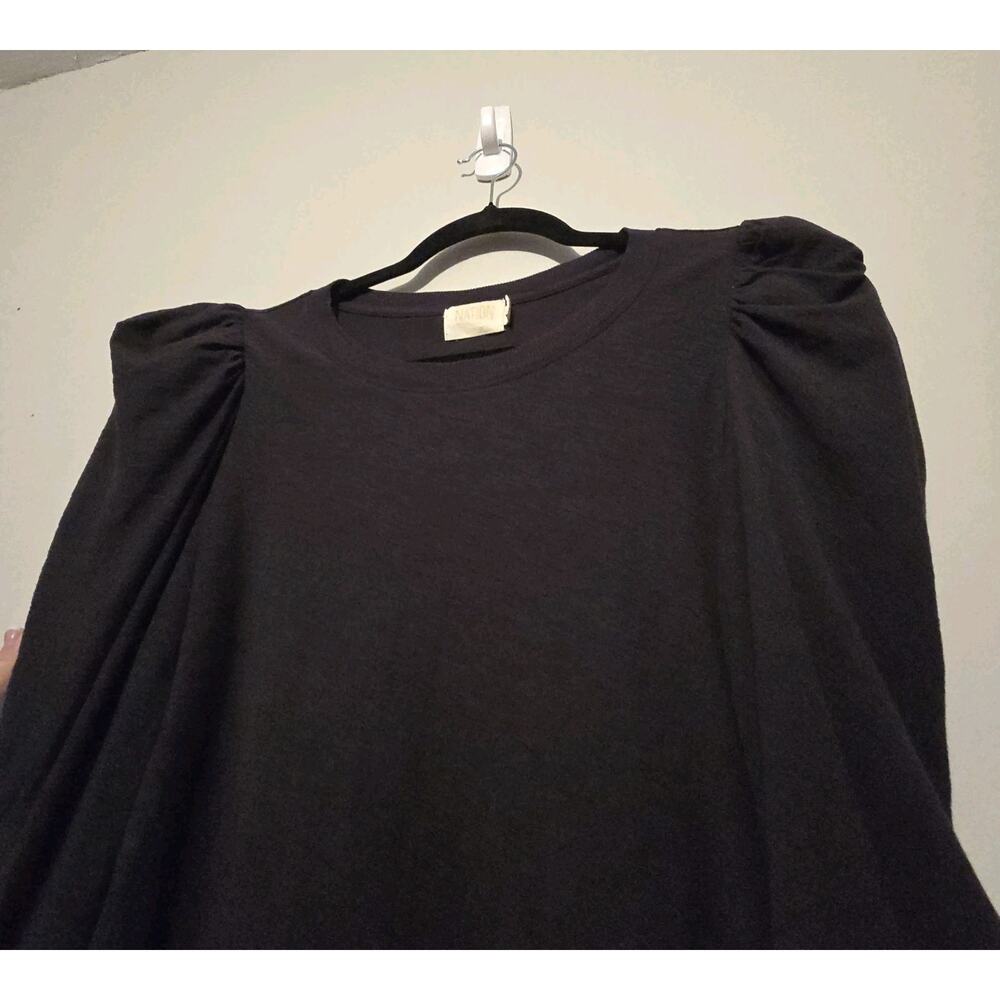 Nation LTD Puff Sleeve Top Womens XS Black Pima Cotton Quiet Luxury Minimalist - Picture 3 of 11